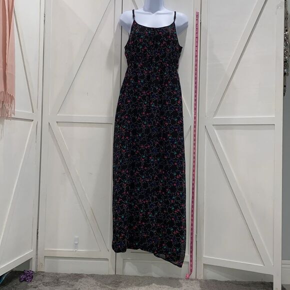 I love Ronson Black Chiffon Lines Maxi Dress Size Large Multi Heart Design - Picture 9 of 11